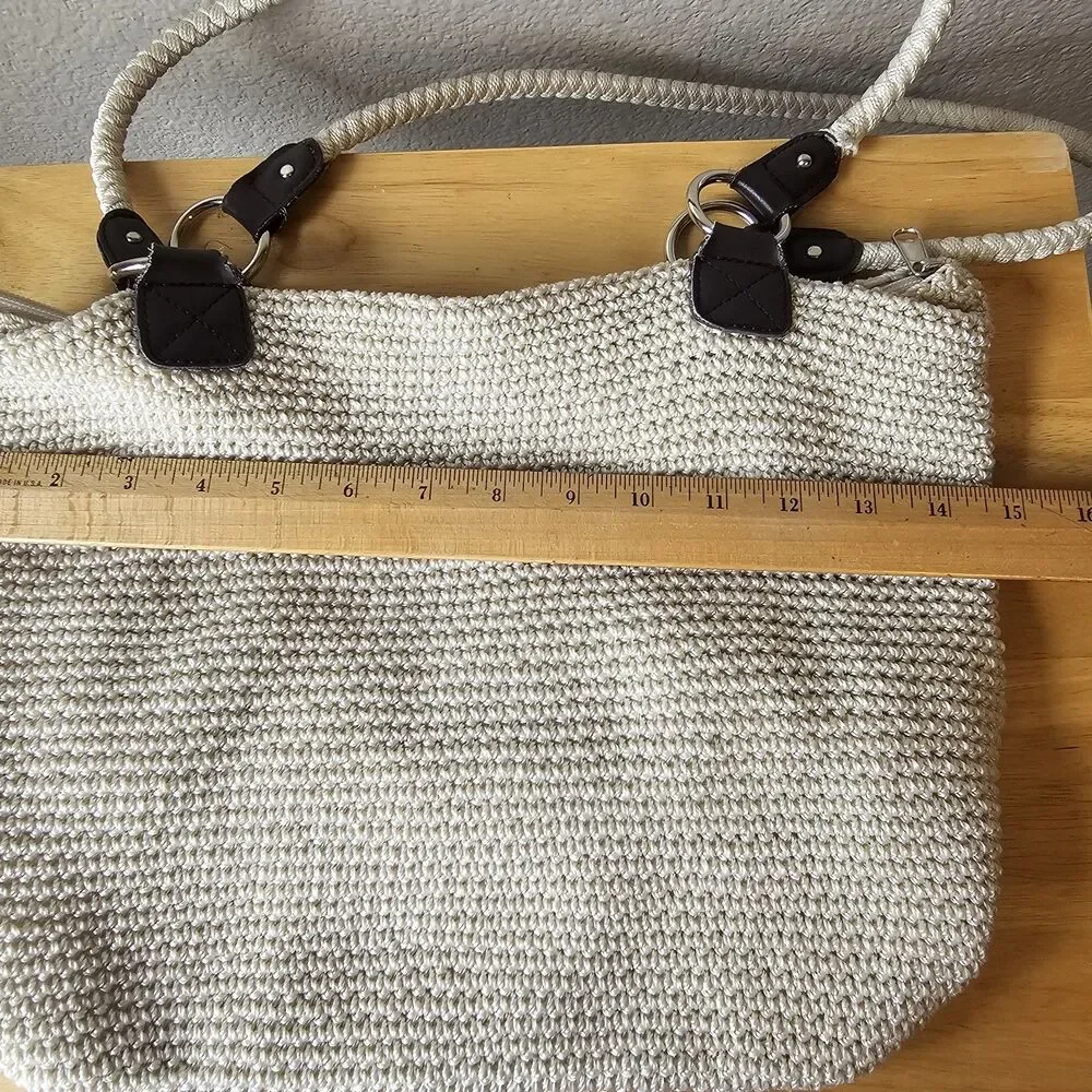 Croft & Barrow Crochet Knit Tote Bag Cream Shoulder Purse Coastal Boho Earthy